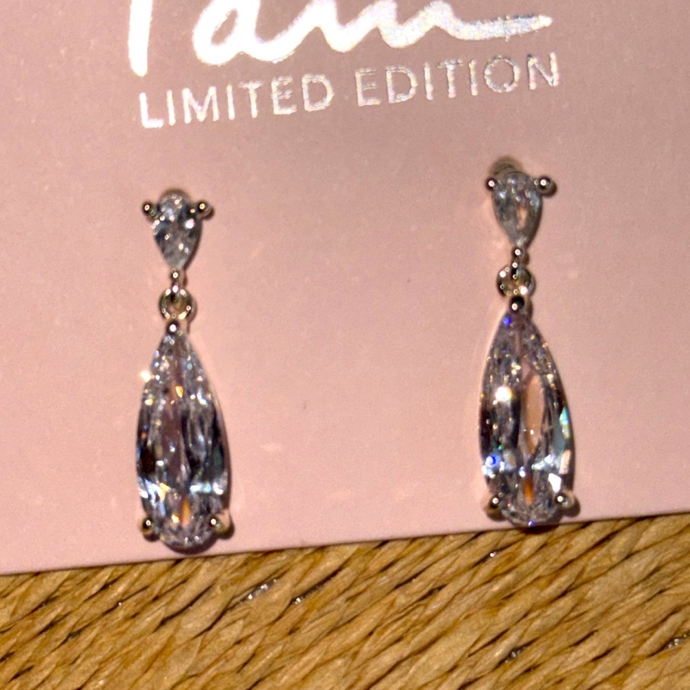 Pierced cubic zirconia teardrop post style earrings they look very expensive